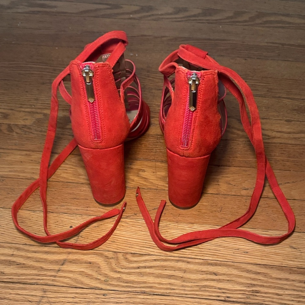 Gorgeous Sam Edelman Red Yarina Leather Chunky Heel Strappy Sandals Size 8 - Picture 10 of 11